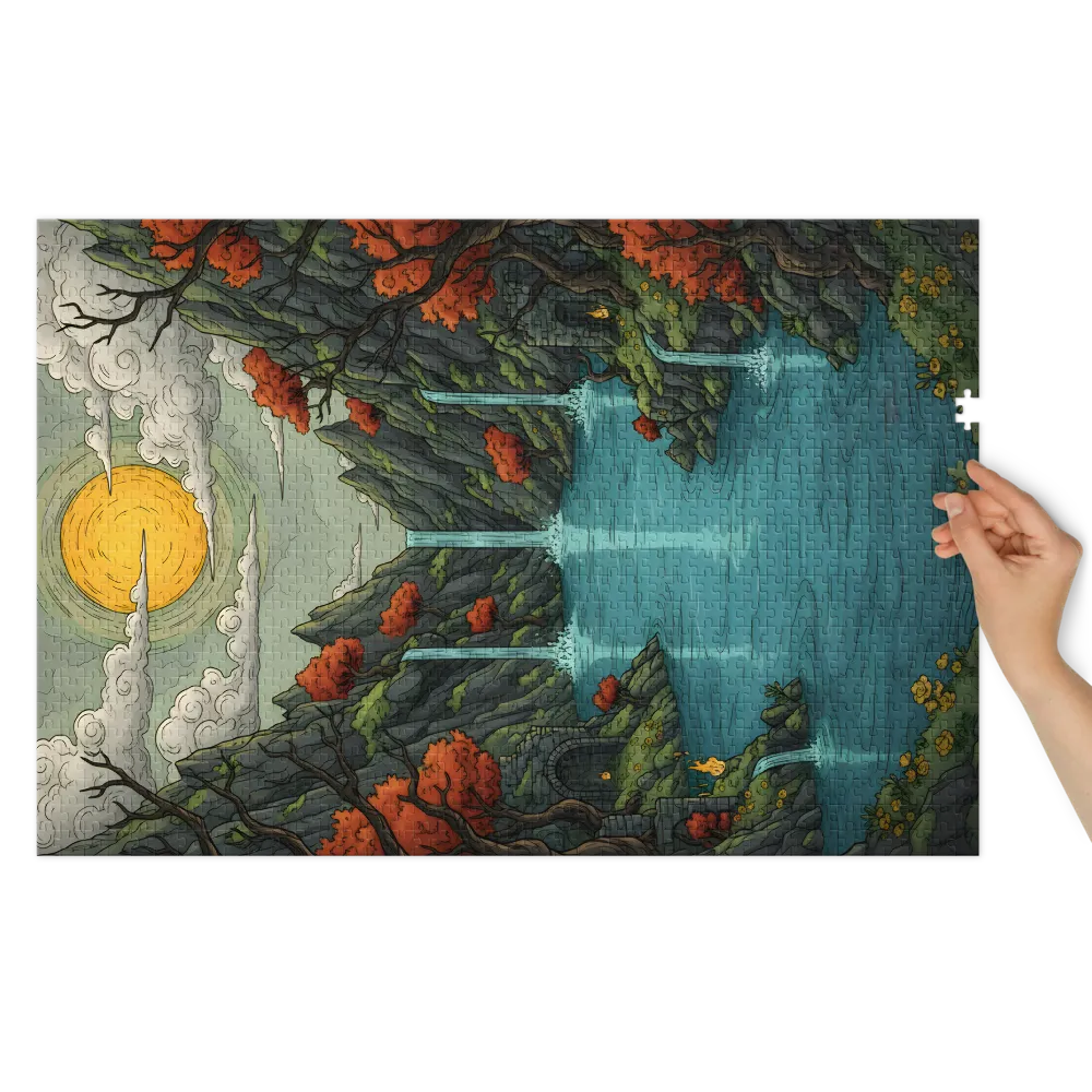 Paisagem Fantástica Lago Montanha 
 Puzzle em caixa de metal