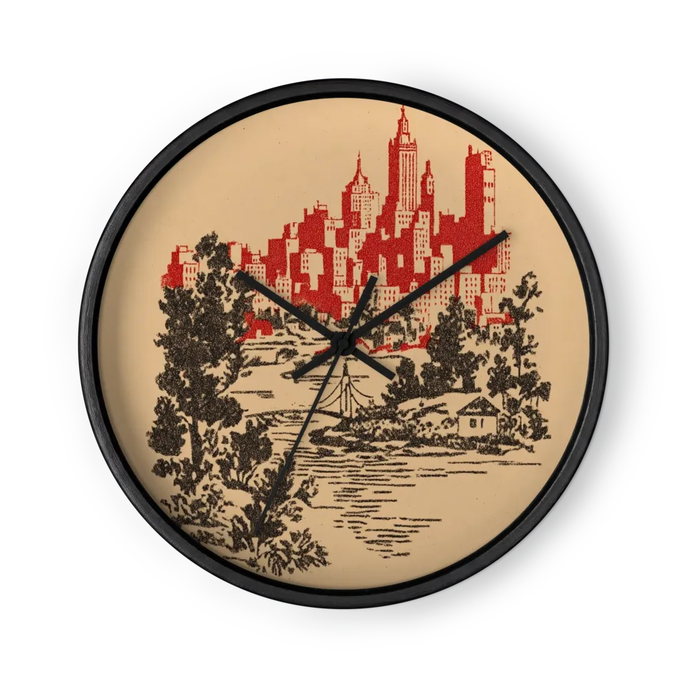 Red Horizon Cityscape | Wall Clock