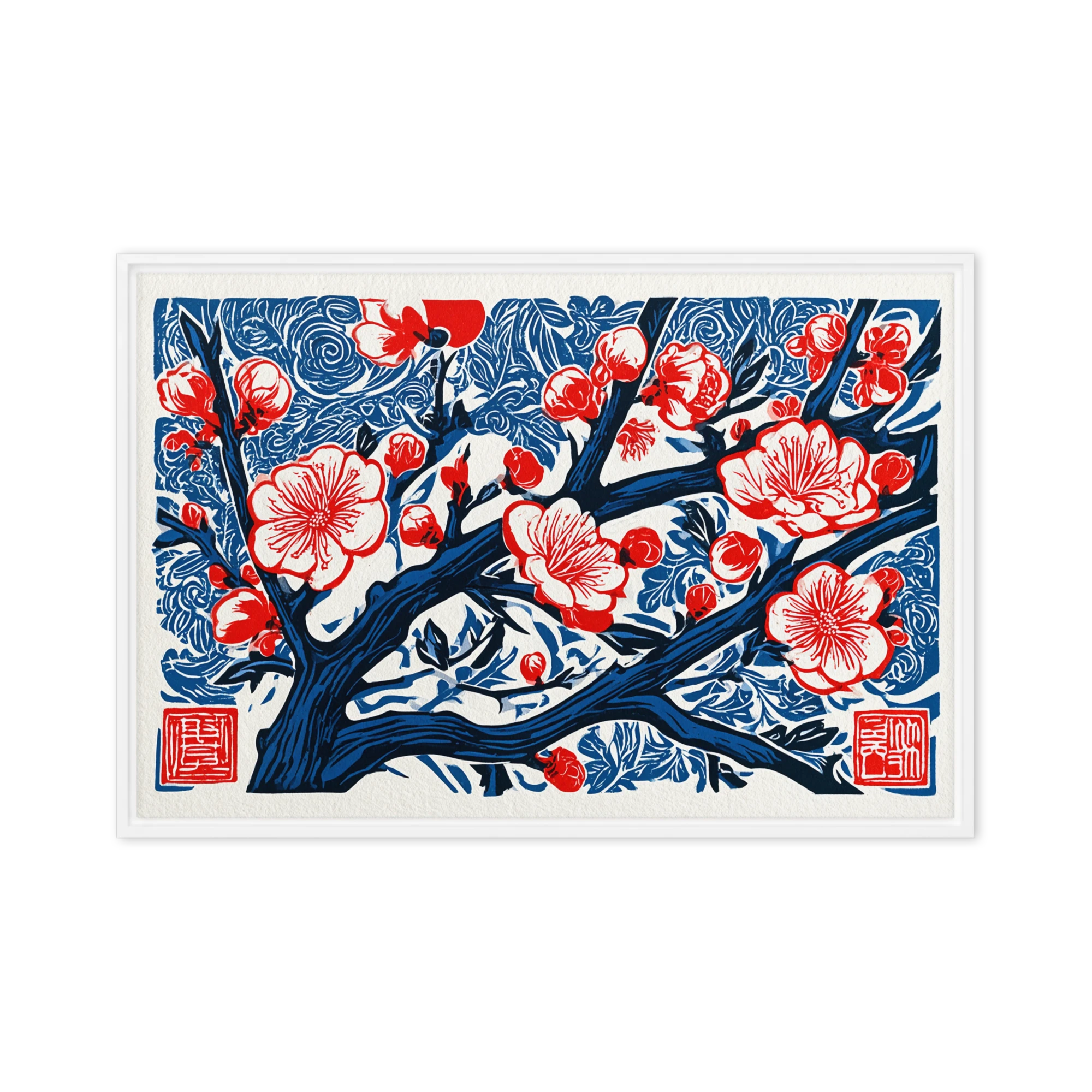 Red Blossoms on Blue Branch