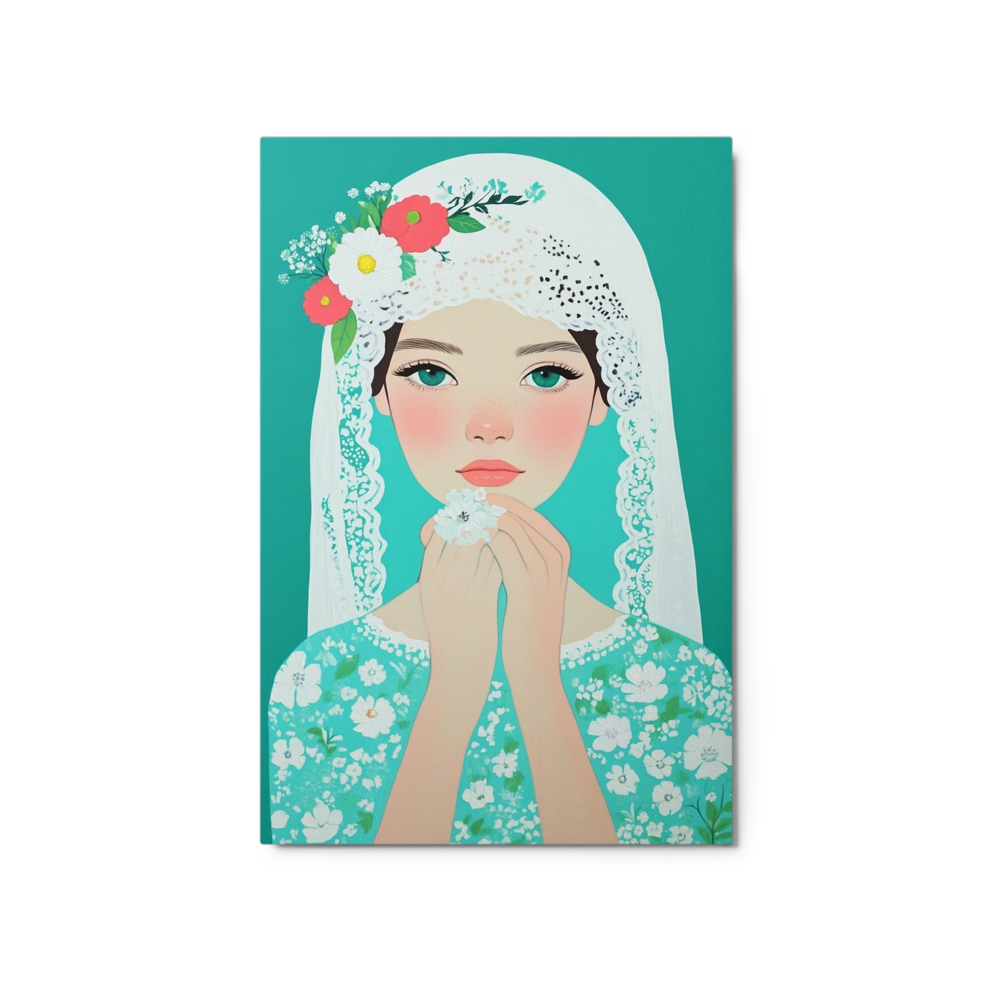 Girl in Lace Veil with Floral Headpiece