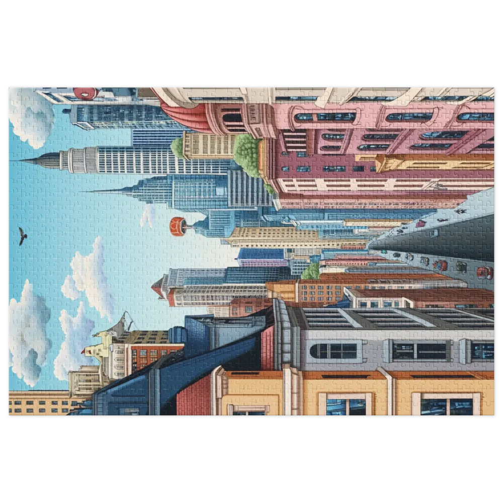 Colorful Cityscape Perspective 
 Jigsaw Puzzle in Tin Box