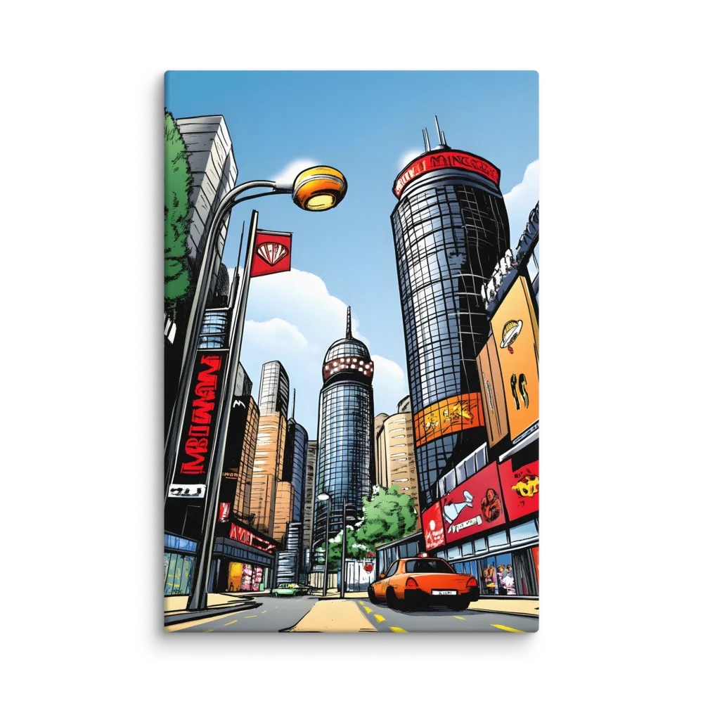 Comic Book Cityscape 
 Canvas with White Frame