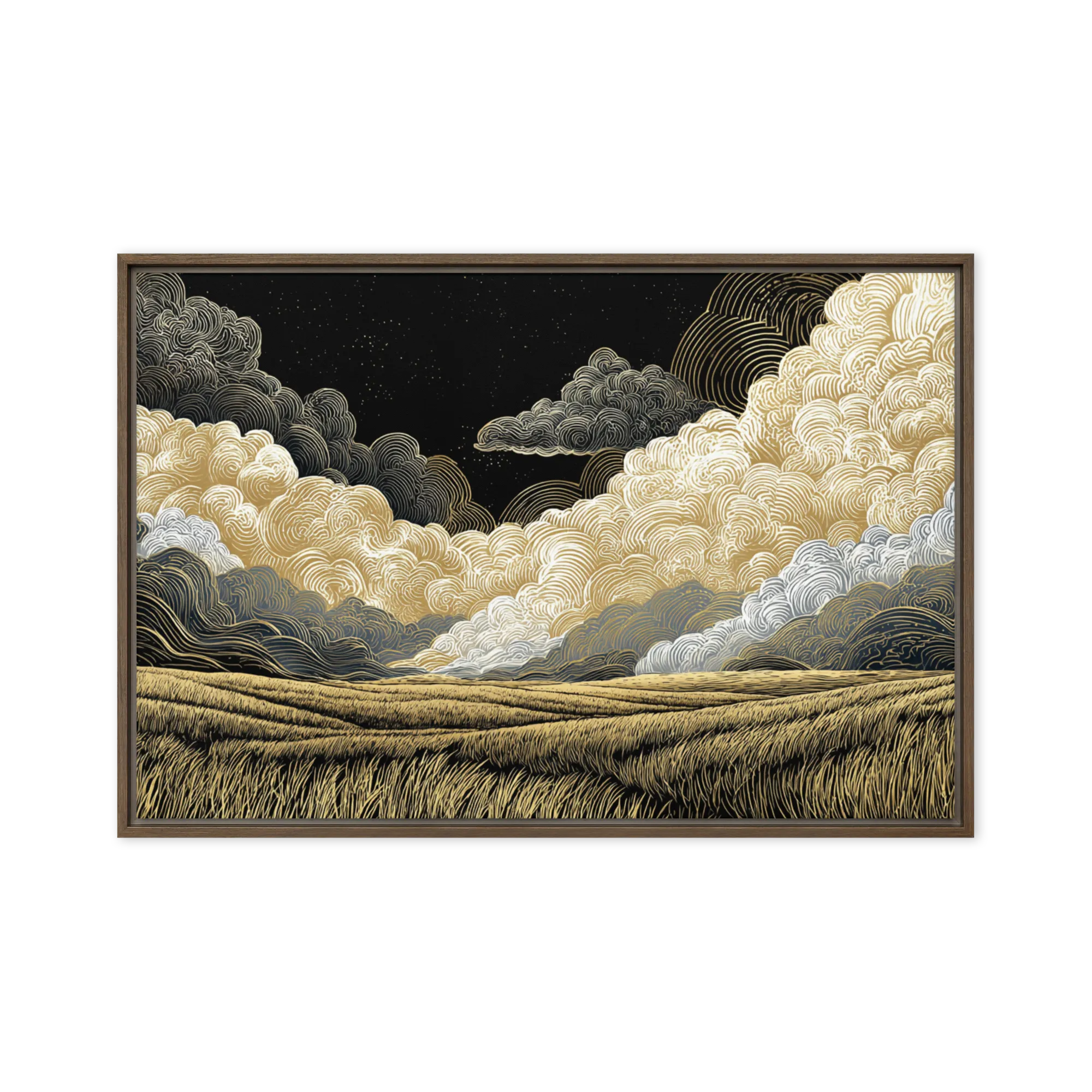 Gilded Clouds Over Fields 
 Canvas with White Frame