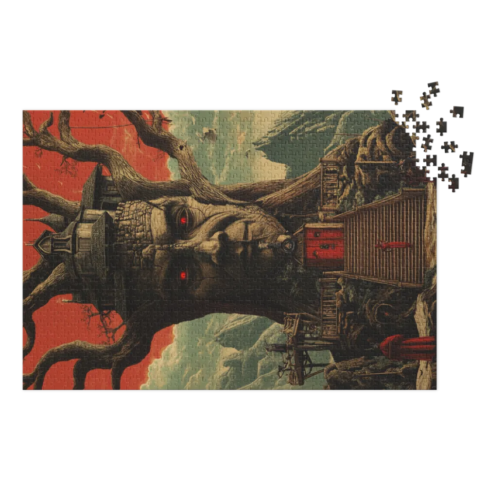 Surrealistic Tree with House and Face