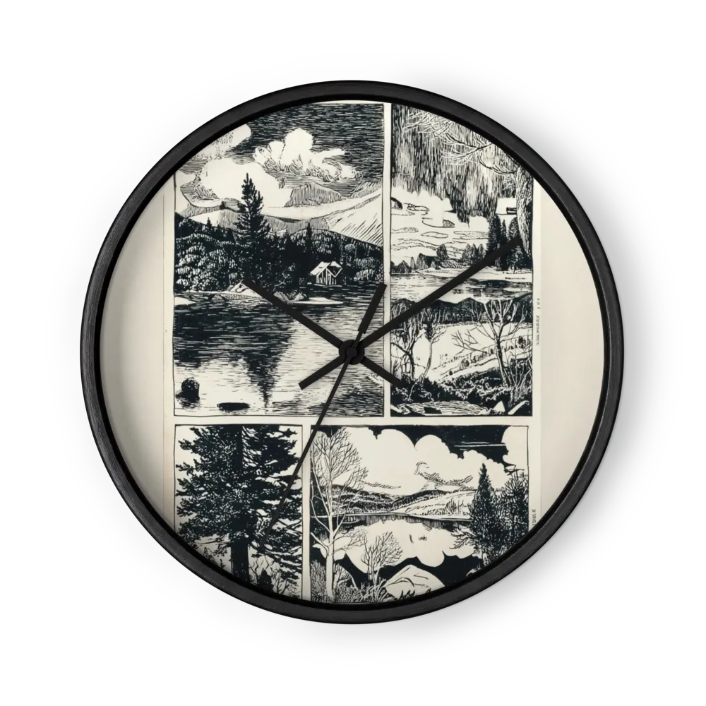Mountain Lake Woodcut