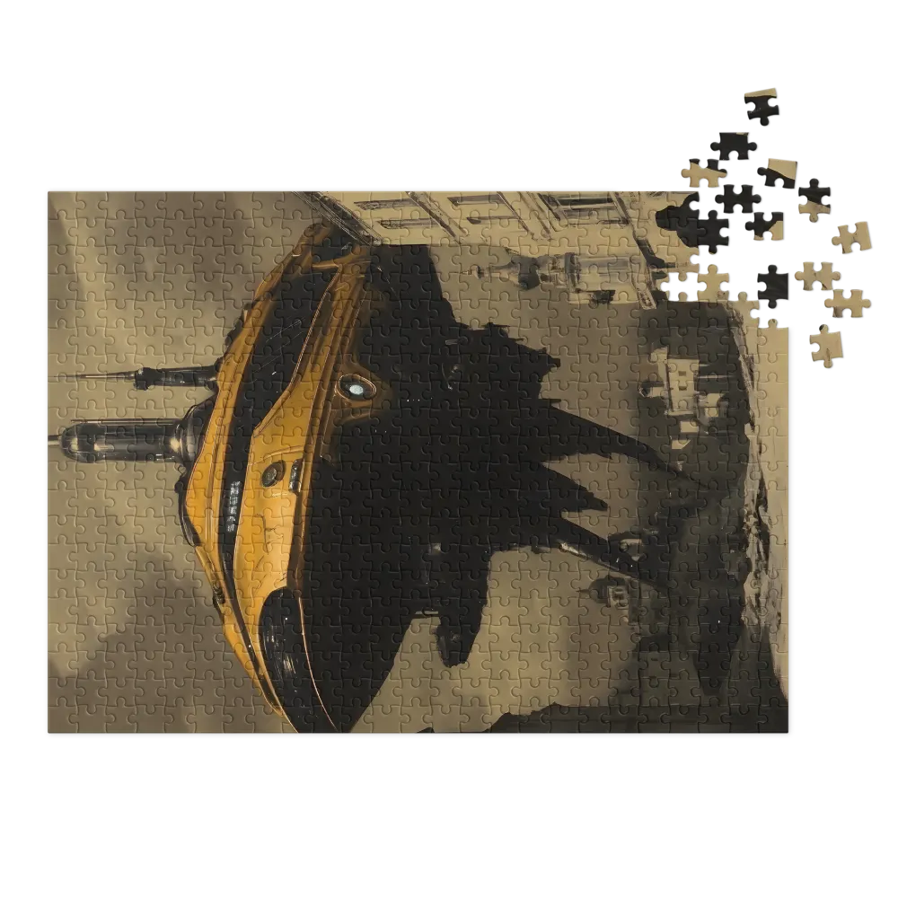 Surreal Spaceship Over Cityscape