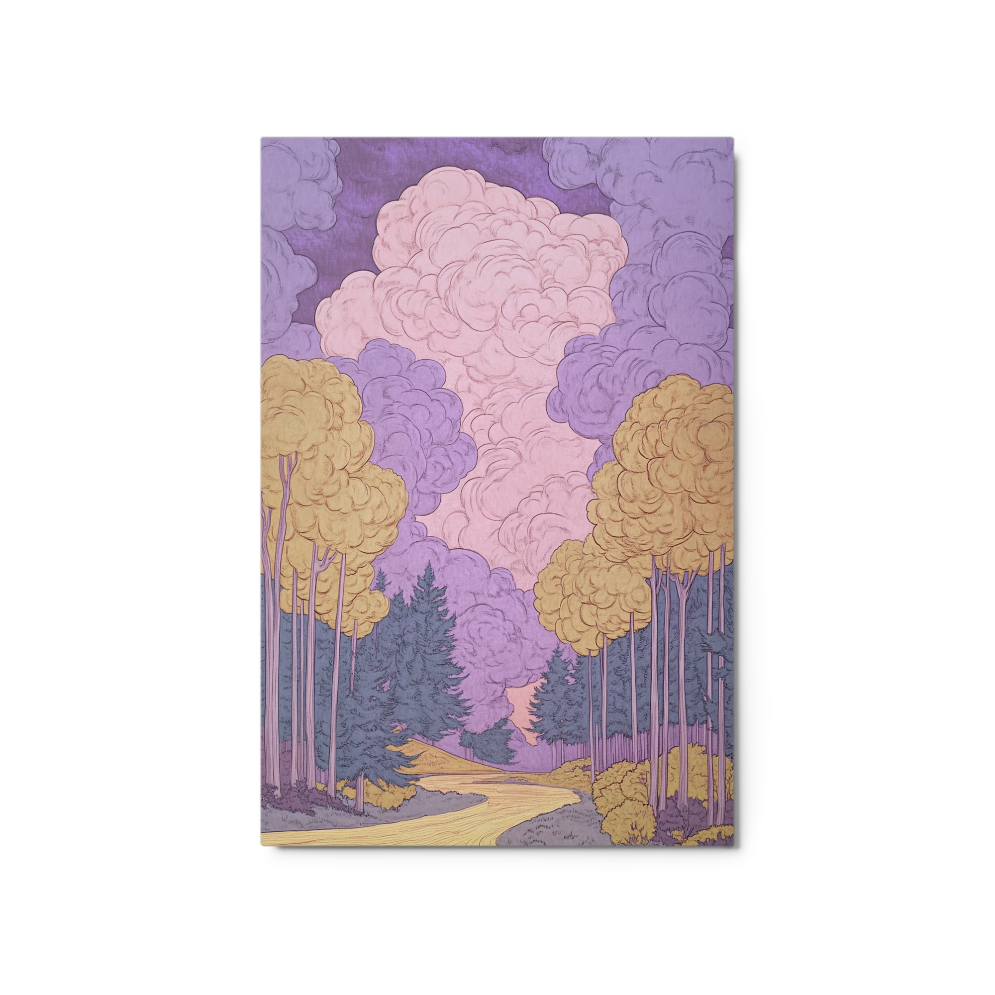 Illustrative Landscape with Trees and Clouds