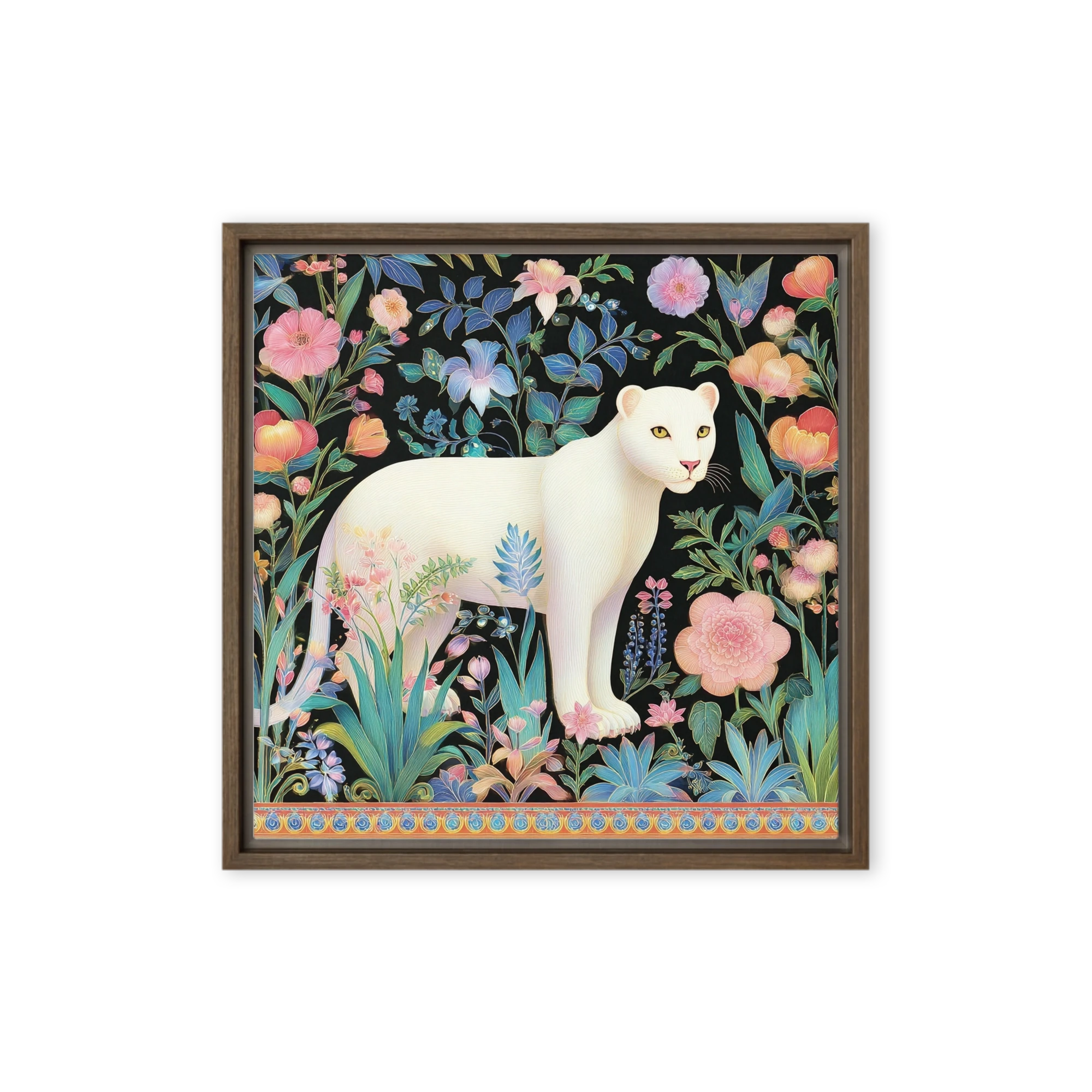 White Panther in Floral Garden