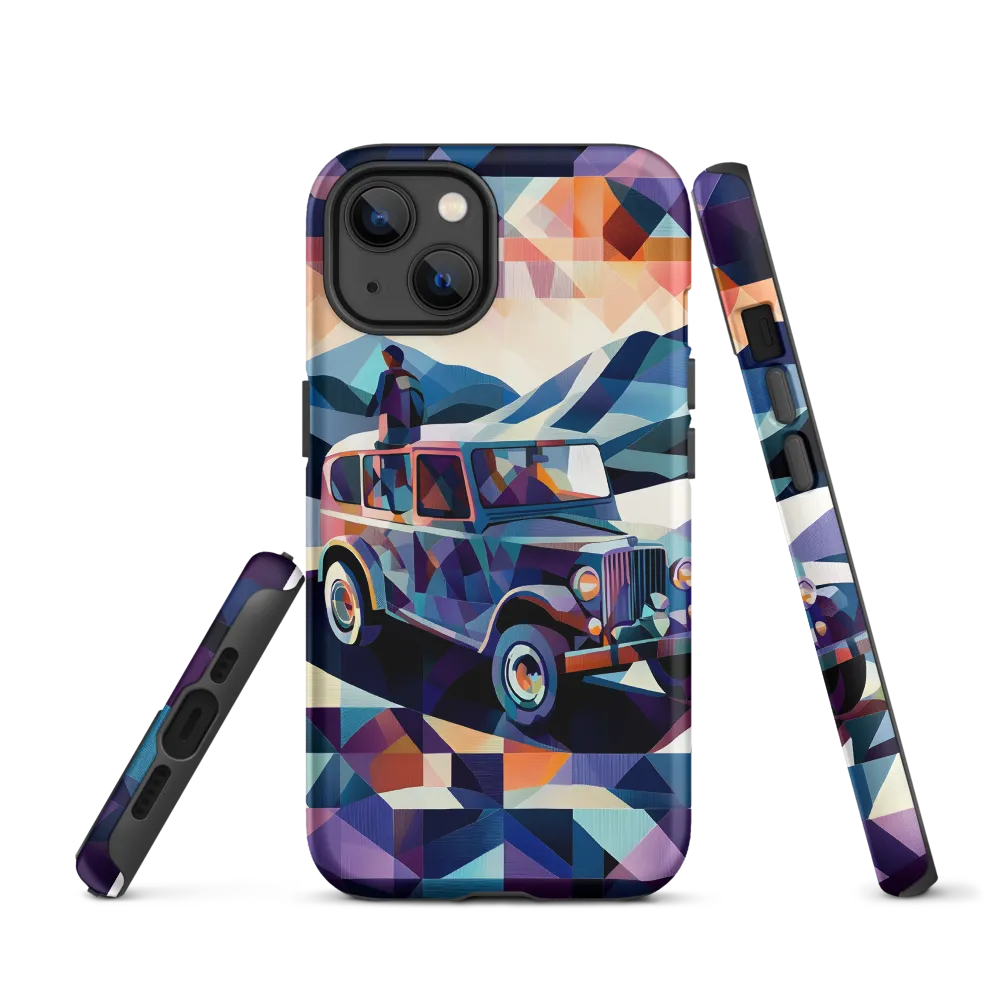 Geometric Vintage Car in Landscape | Phone Case