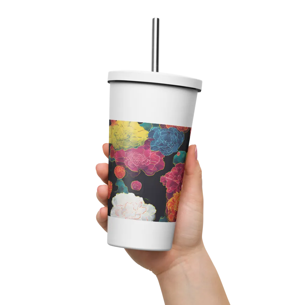Tapeçaria de peônias néon | Caneca de viagem