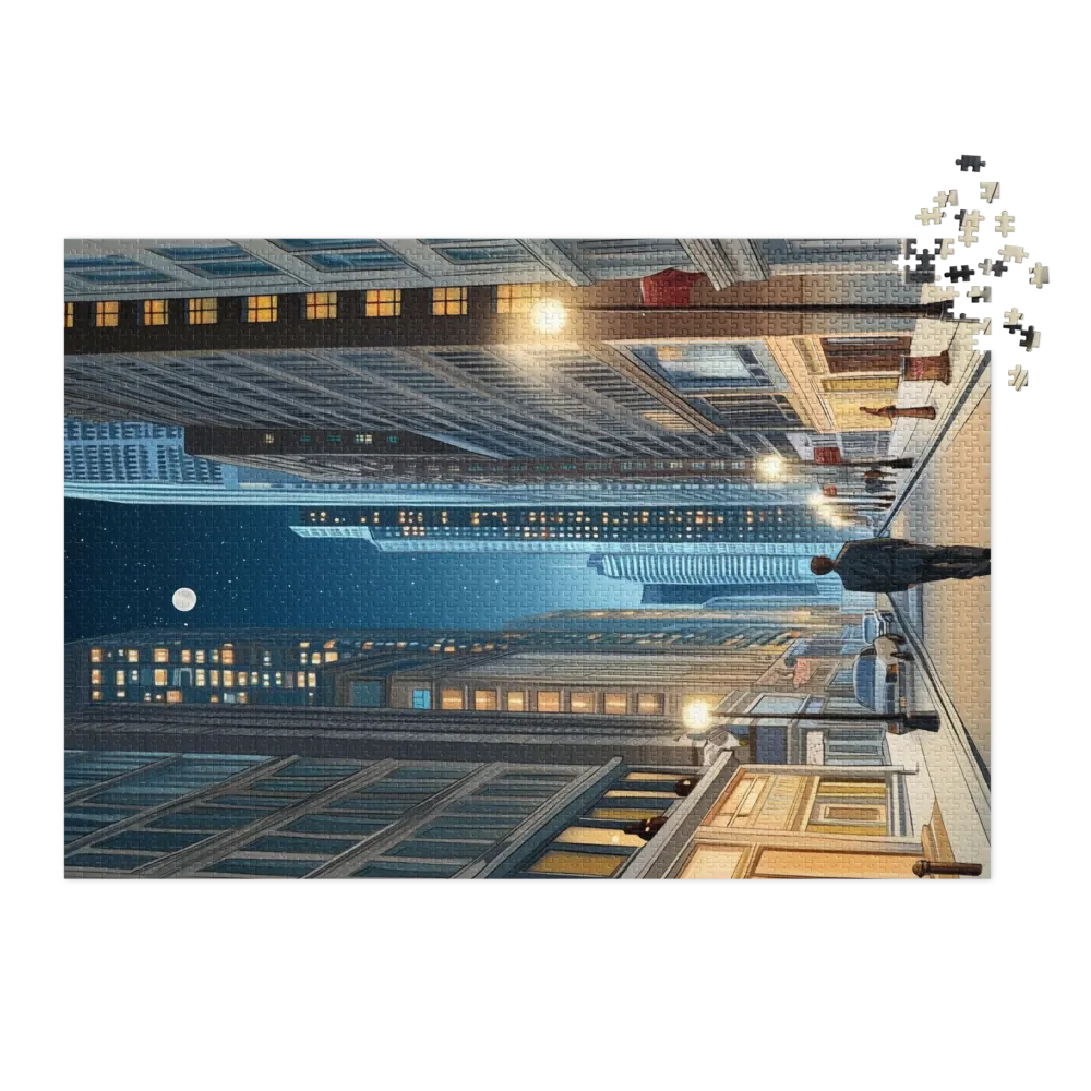 Night Cityscape with Man Walking
