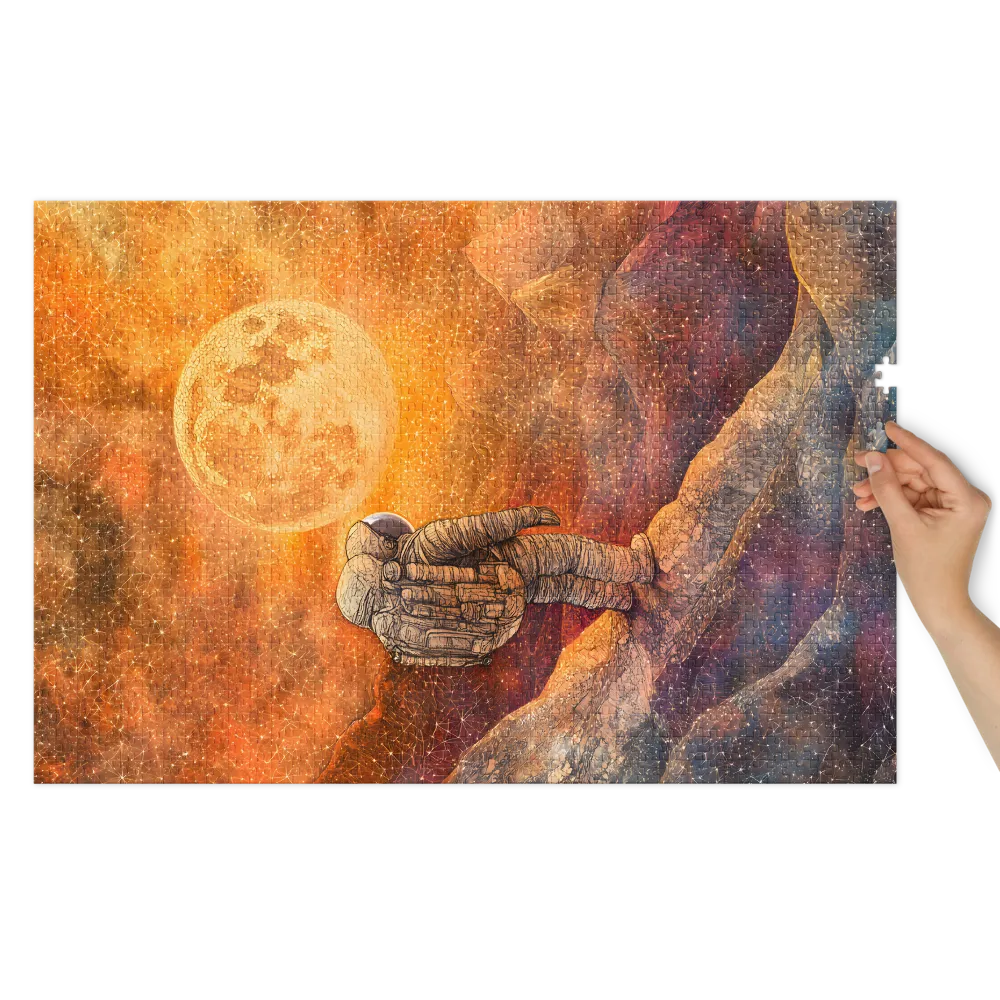 Astronaut Gazing at a Large Moon | Jigsaw Puzzle (252/520 pieces)