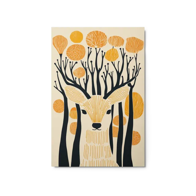 Woodcut Forest Deer | Art Print