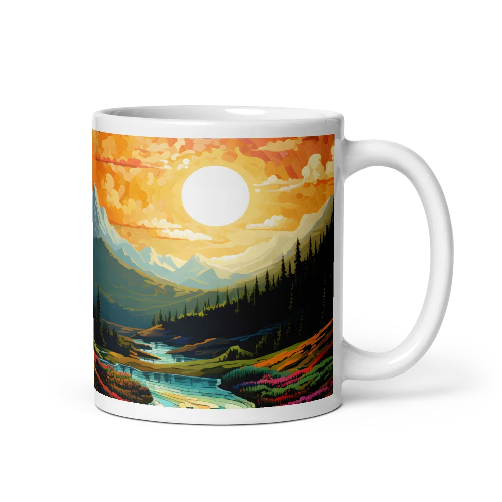 Stained Glass Mountain Sunset 
 Mug with Red inside | 15 oz