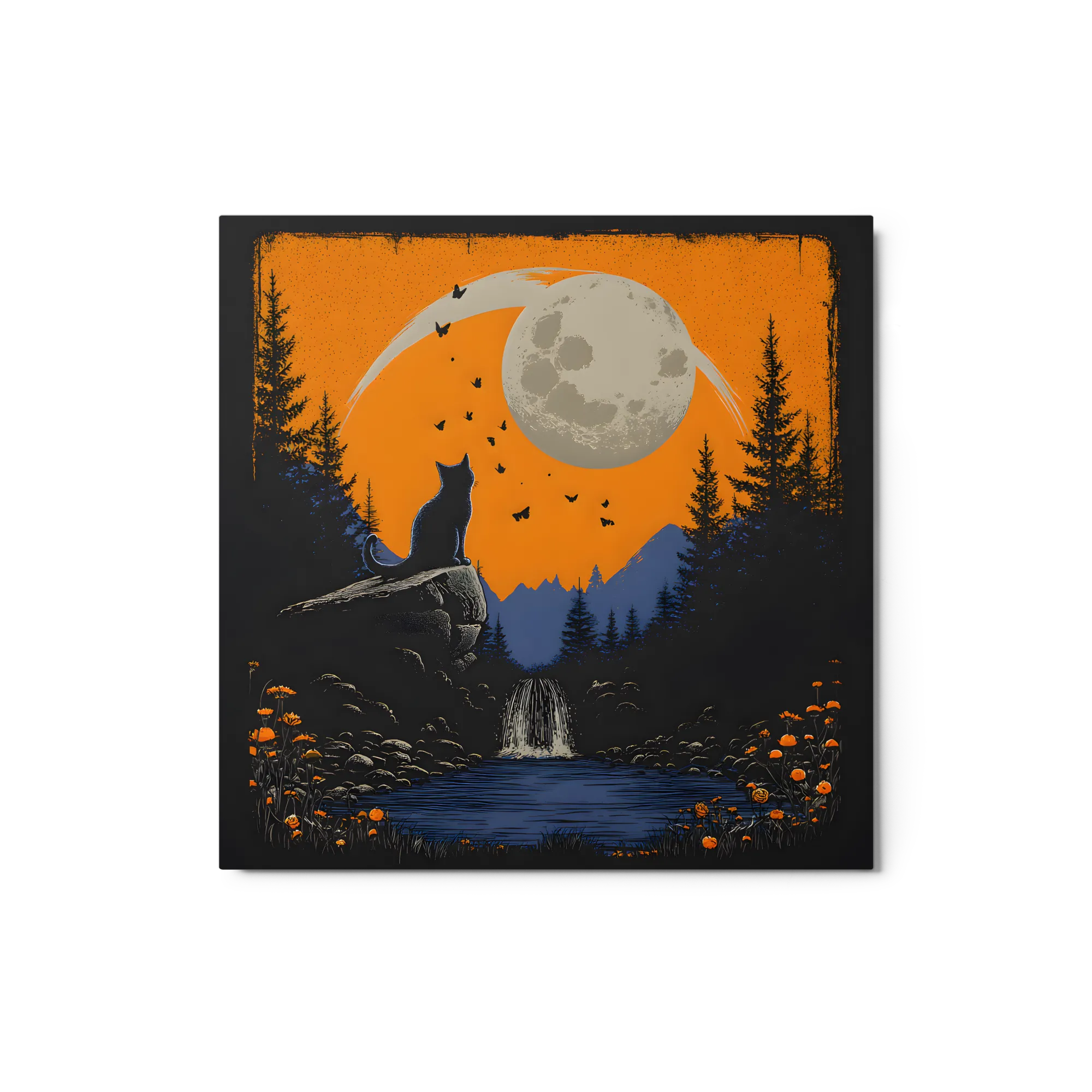 Nocturnal Feline Contemplation 
 Canvas | 6″x 6″