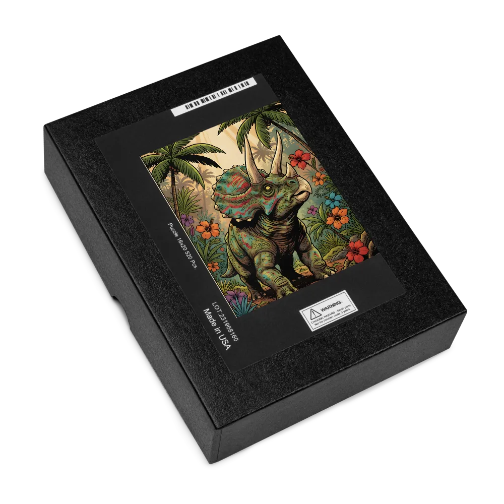 Tropical Triceratops 
 Jigsaw Puzzle in Tin Box
