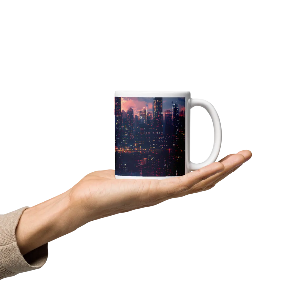 Twilight Pixel Cityscape 
 Mug with Dark Green inside | 11 oz