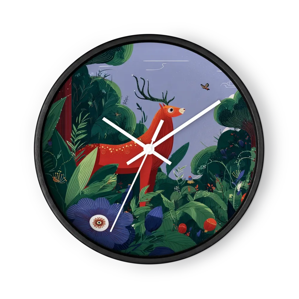 Textured Folk Modernism Wall Clocks — Vermilion On Midnight Blue
