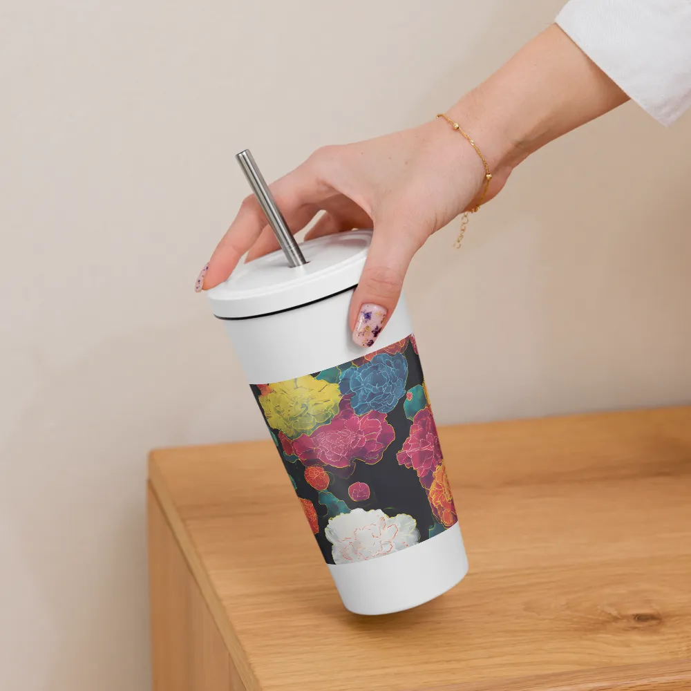 Tapeçaria de peônias néon | Caneca de viagem