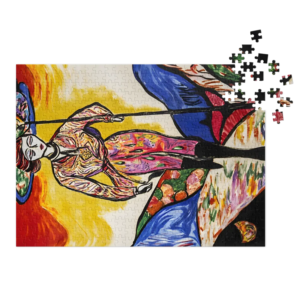 Expressionist Woman Walking in Landscape