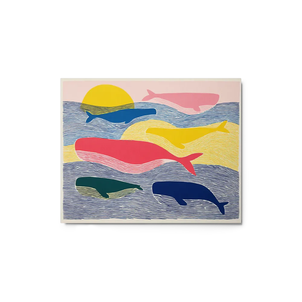 Ocean Whales Linocut 
 Canvas with Black Frame