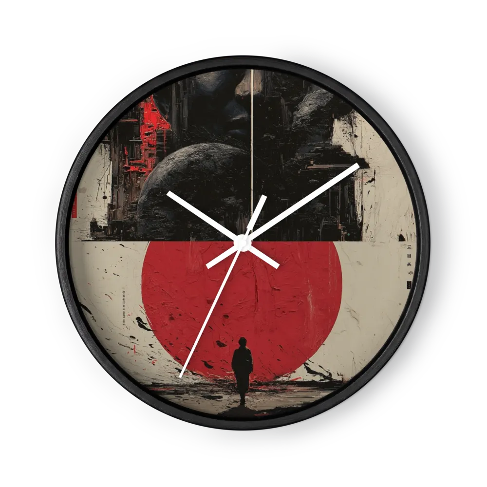 Neo-Ukiyo-e Noir Wall Clocks — Vermilion Sun, Black Ink