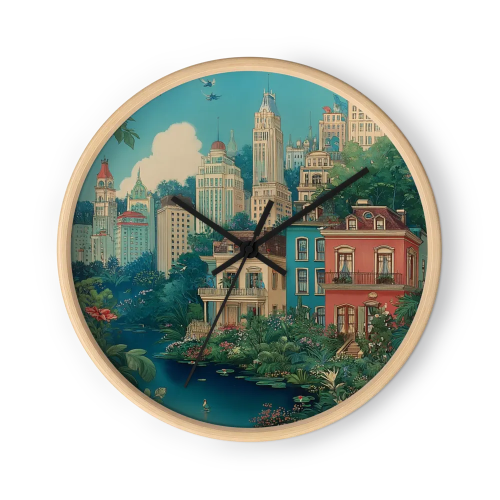 Nouveau Doll Whimsy Wall Clocks — Teal Skies, Coral Towers