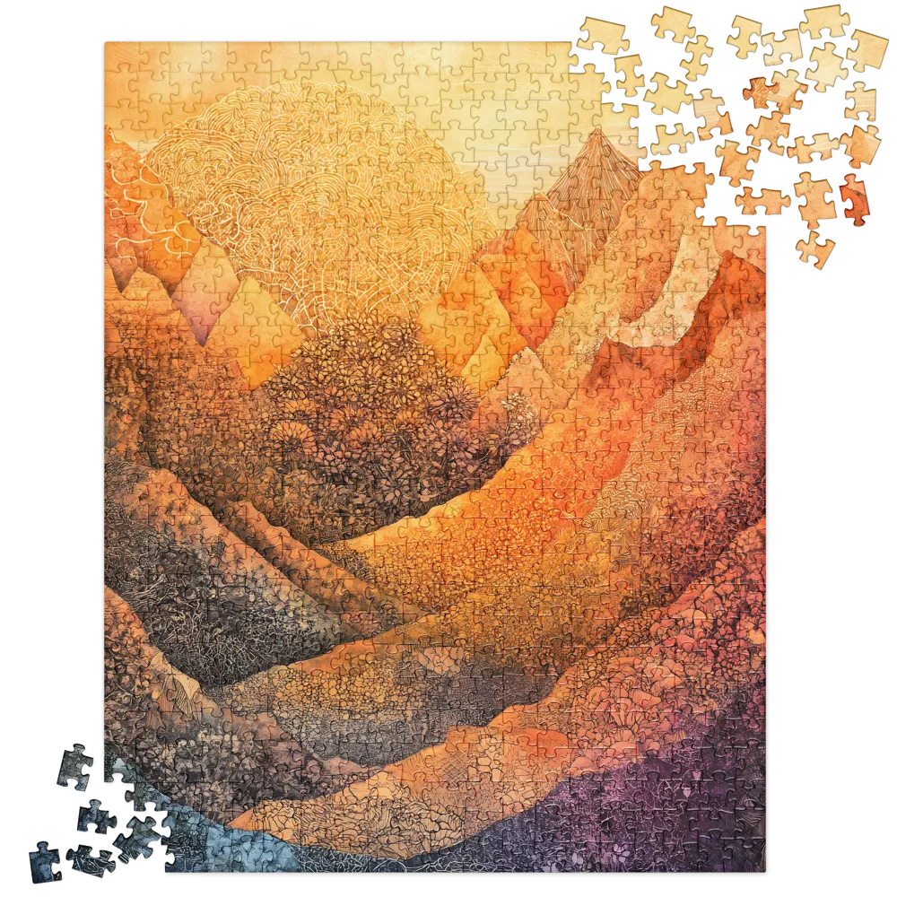 Luminous Textured Mountains 
 Jigsaw Puzzle in Tin Box