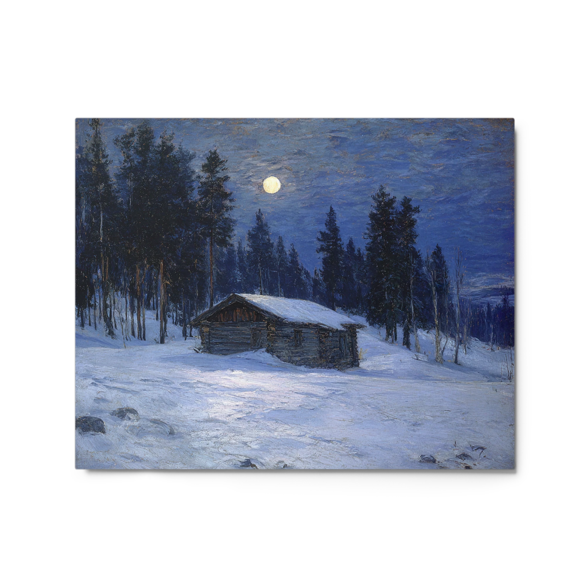Moonlit Cabin in Snow