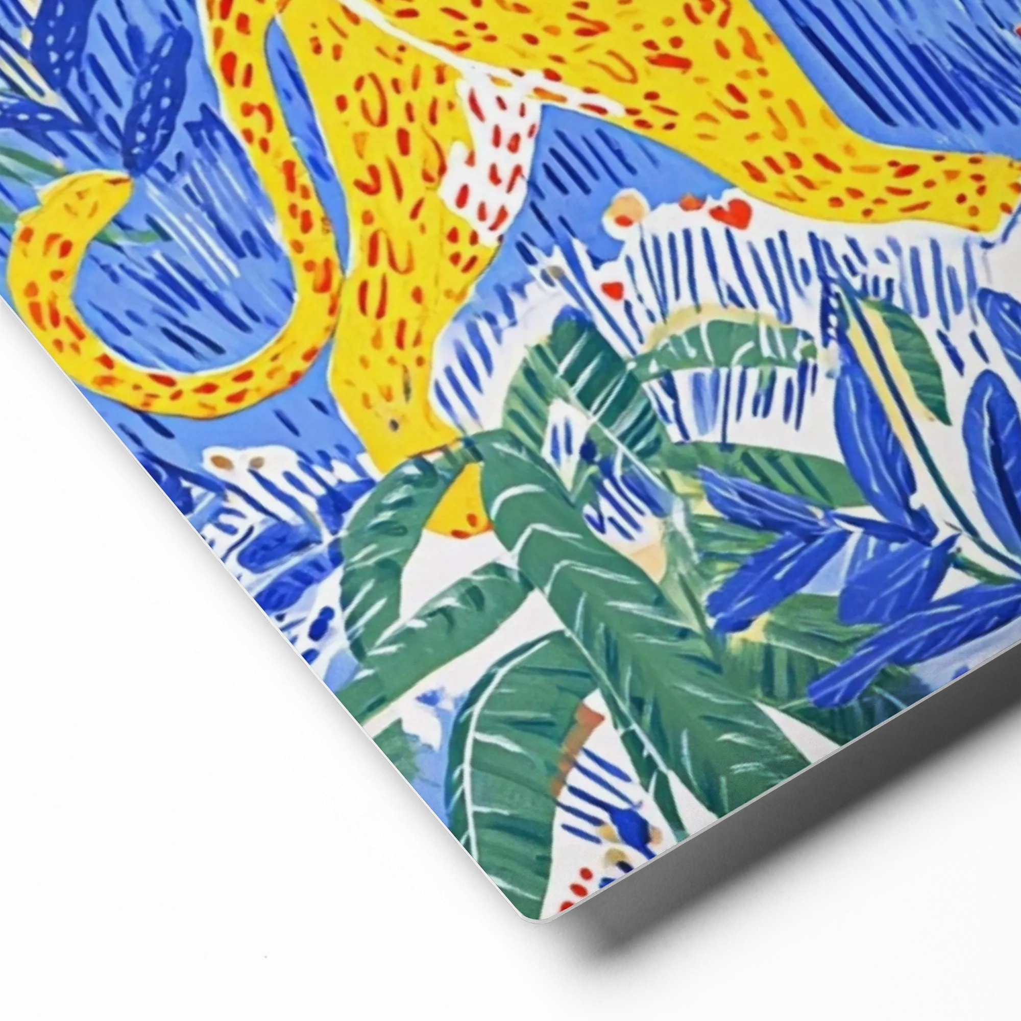 Leopard in the Blue Jungle 
 Poster with Red oak Frame | 14″x 14″