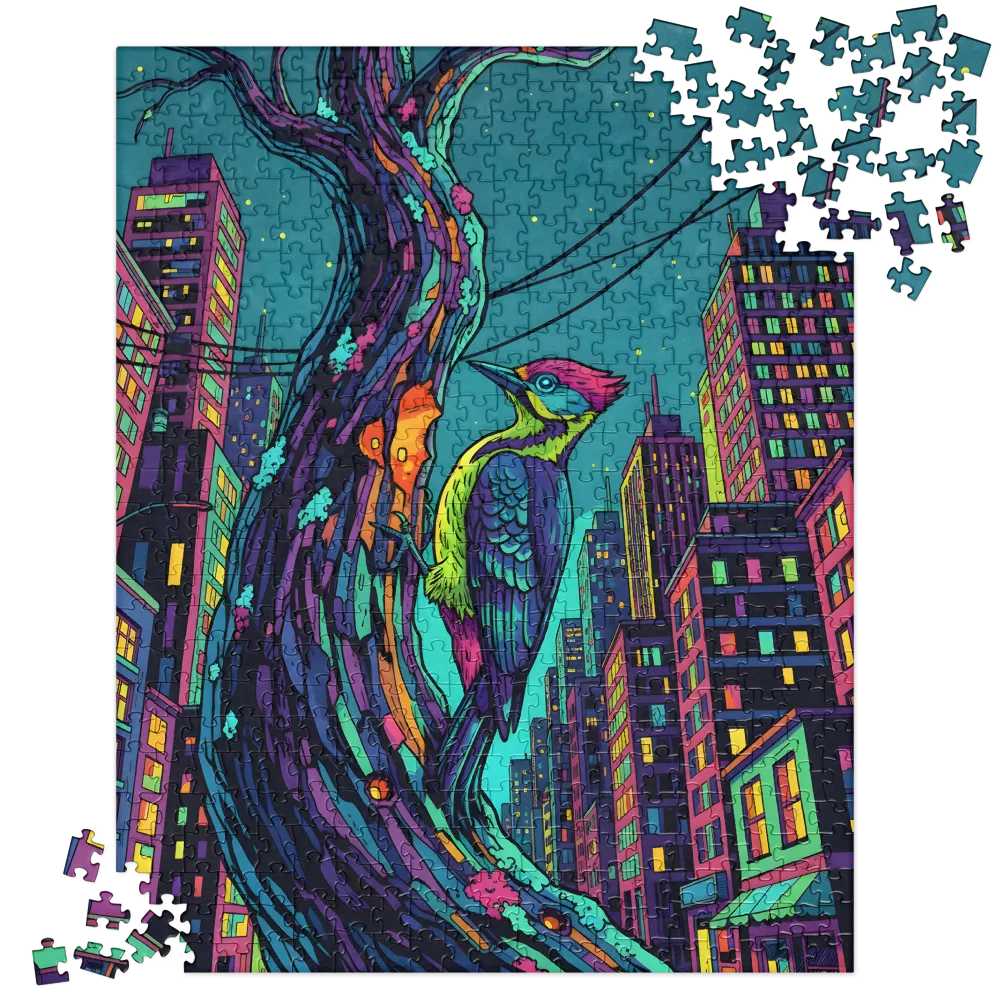Neon City Woodpecker 
 Jigsaw Puzzle in Tin Box