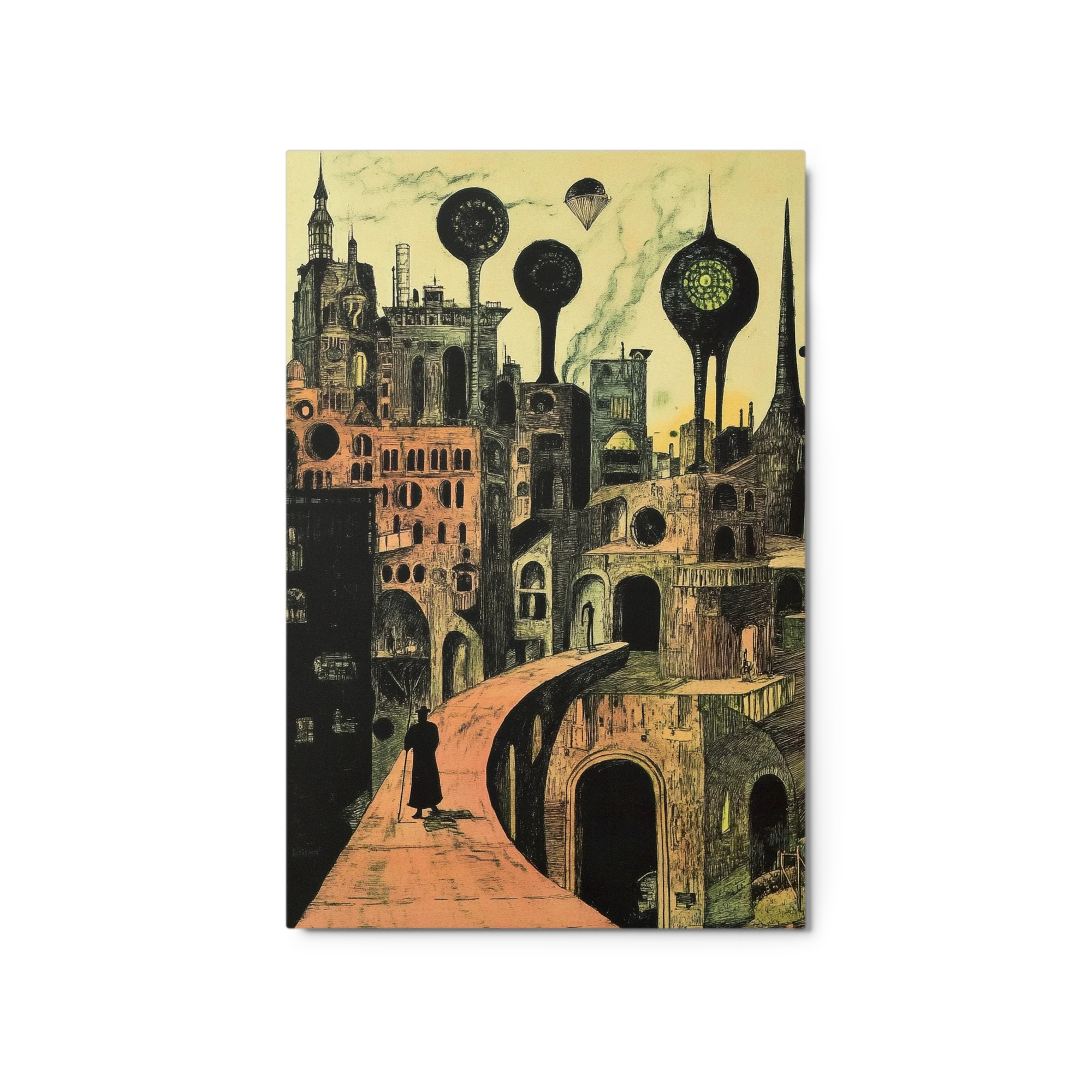 Surreal Cityscape with Whimsical Trees