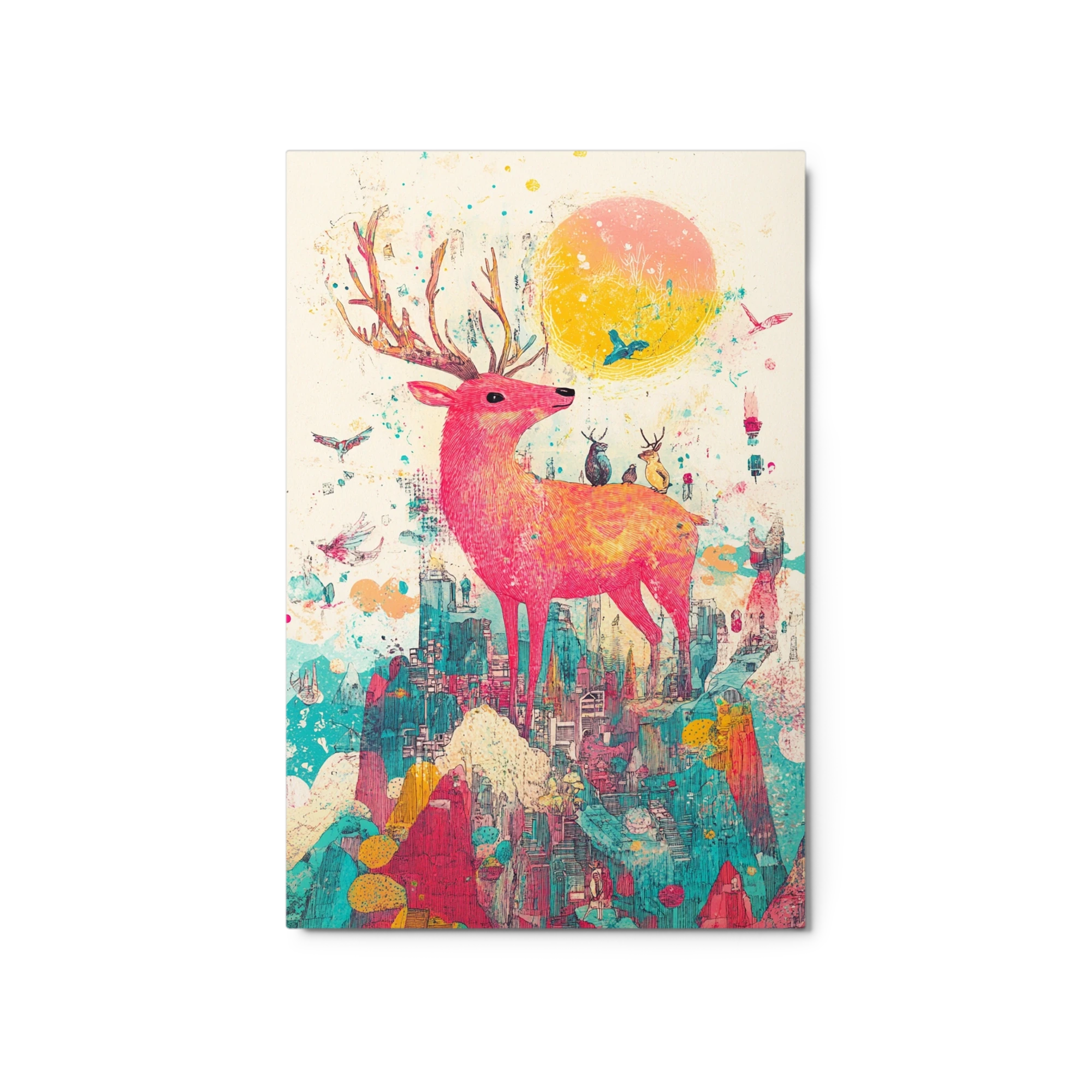 Surreal Pink Deer in Colorful Landscape