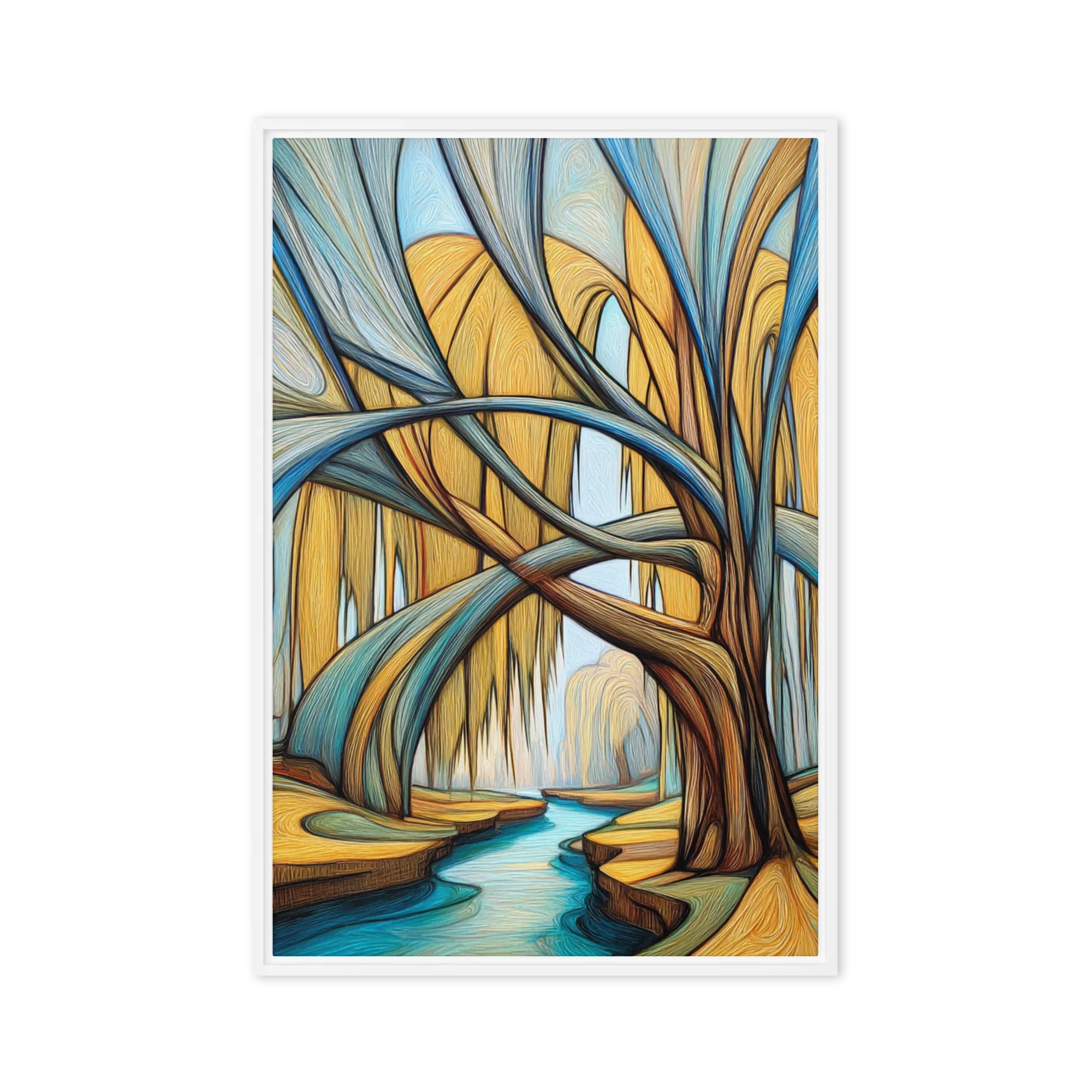 Whispering Willows by the Stream 
 Canvas with Black Frame