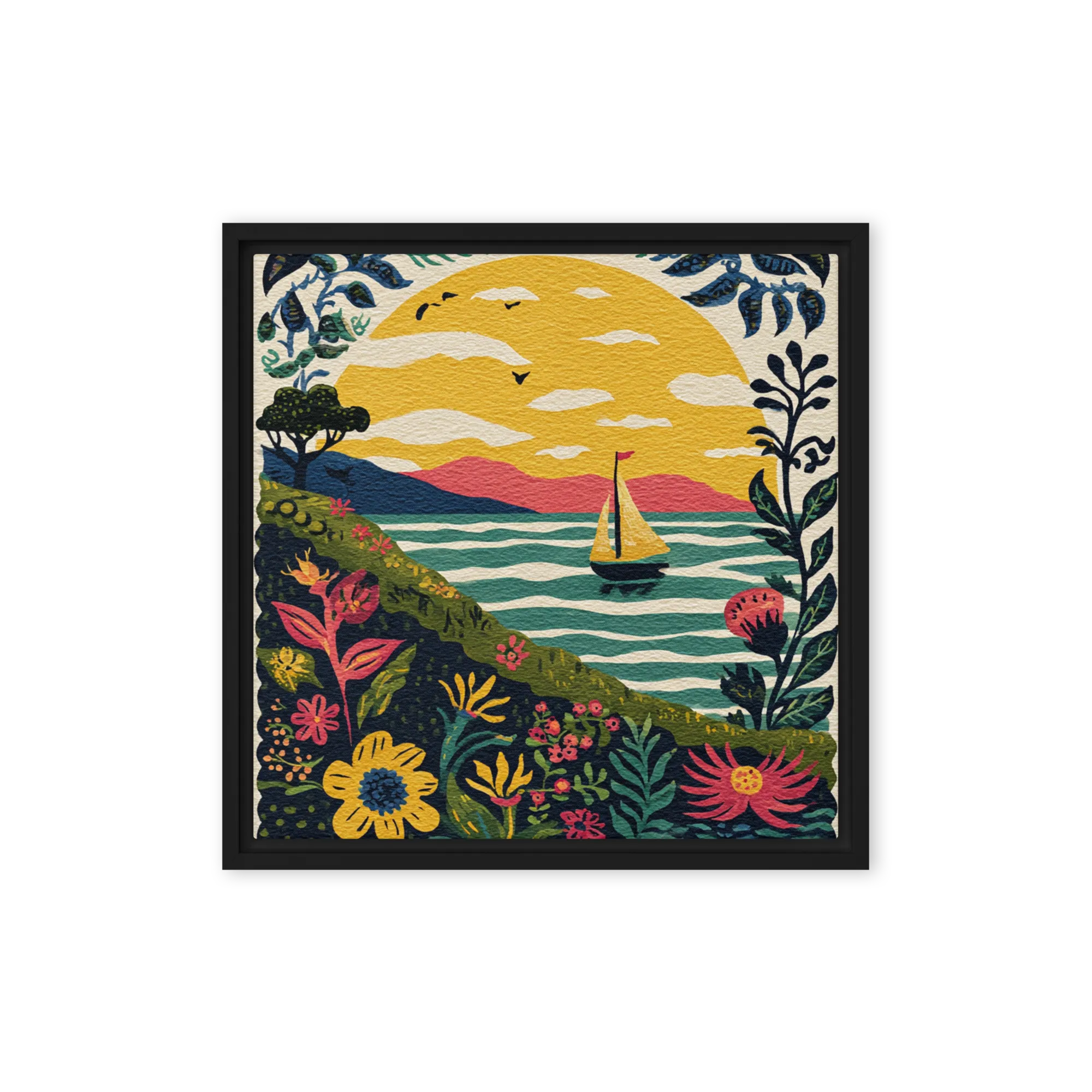 Flat Gouache on Heavy Canvas — Simulated needlepoint weave