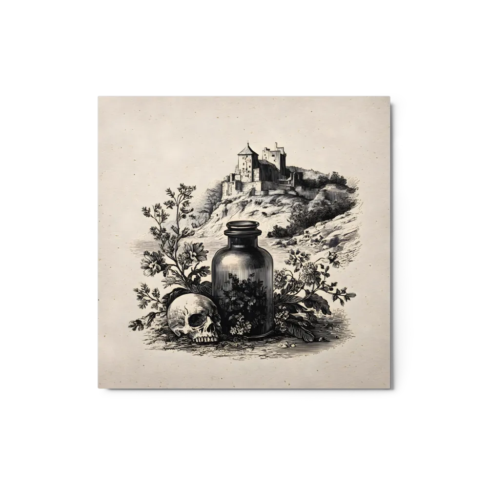 Skull & Castle Engraving 
 Canvas with White Frame