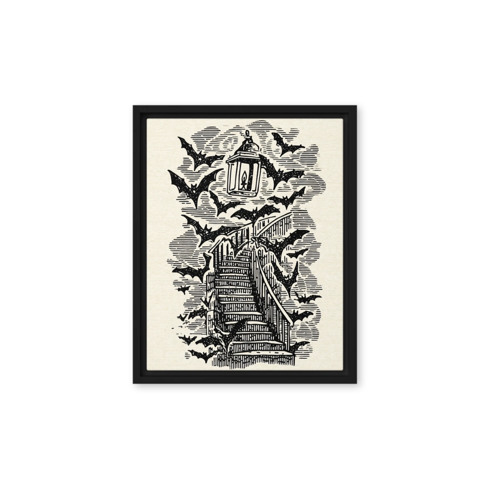 Vintage Woodblock Linocut Wall Art — Black Ink On Cream