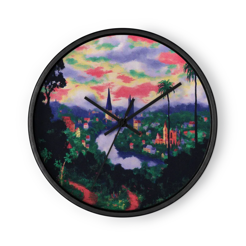 Sunlit Village River | Wall Clock