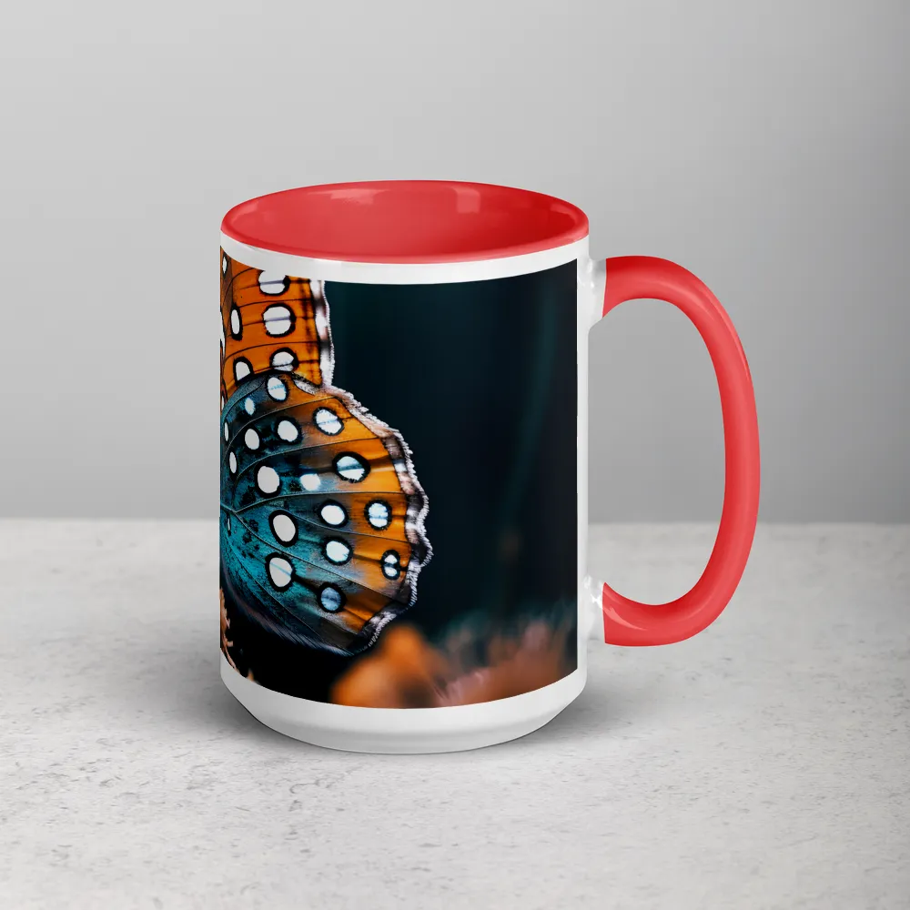 Teal and Amber Butterfly 
 Mug with Dark Green inside