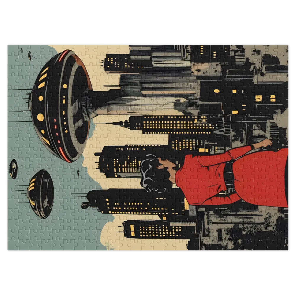 Retro-Futuristic Urban Vista 
 Jigsaw Puzzle in Tin Box