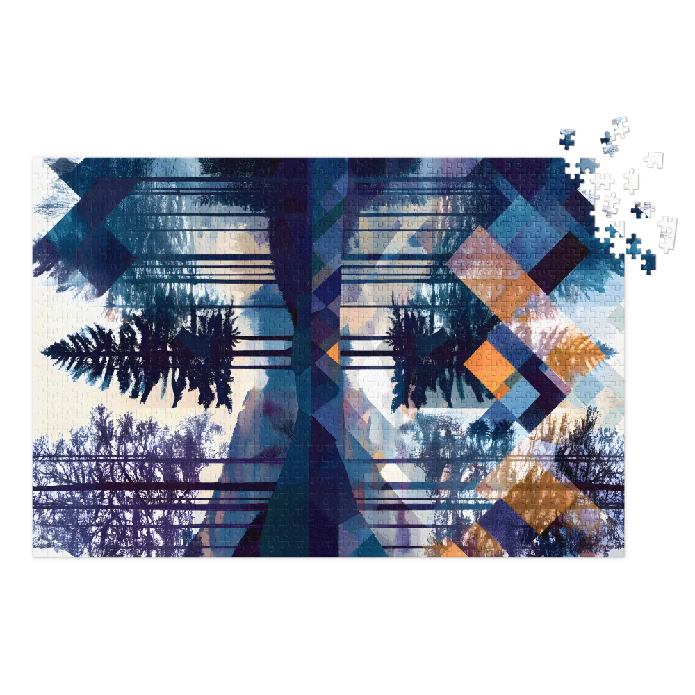 Geometric Forest Reflection 
 Jigsaw Puzzle in Tin Box