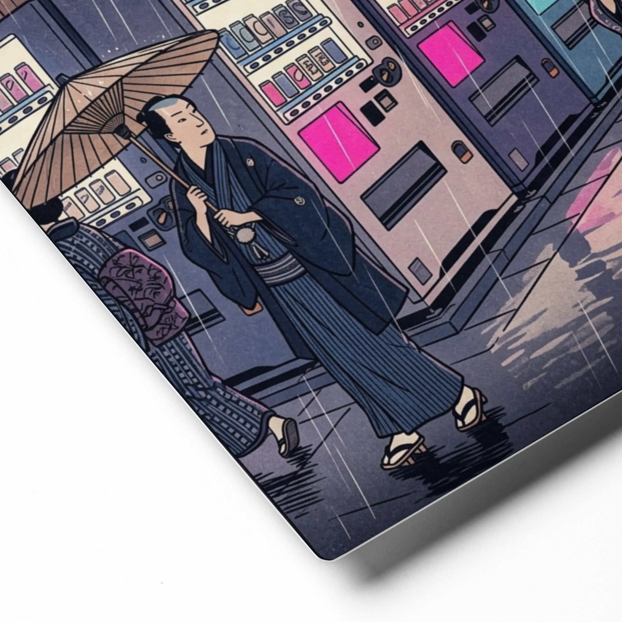 Neon Rain over Edo 
 Poster with White Frame | 16″x 20″