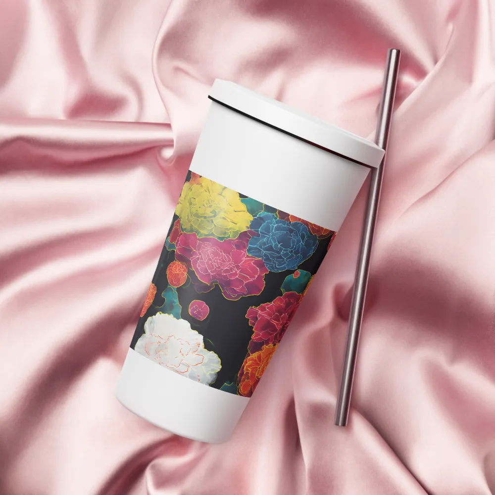 Tapeçaria de peônias néon | Caneca de viagem