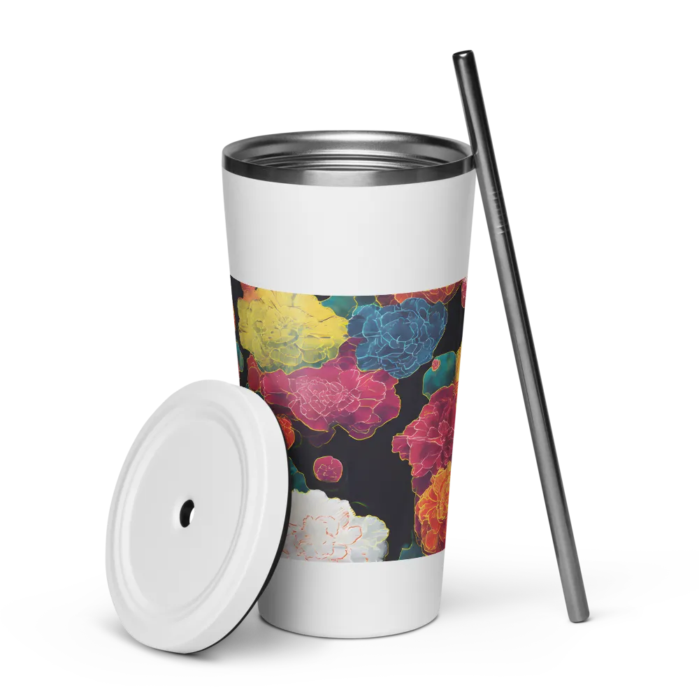 Tapeçaria de peônias néon | Caneca de viagem
