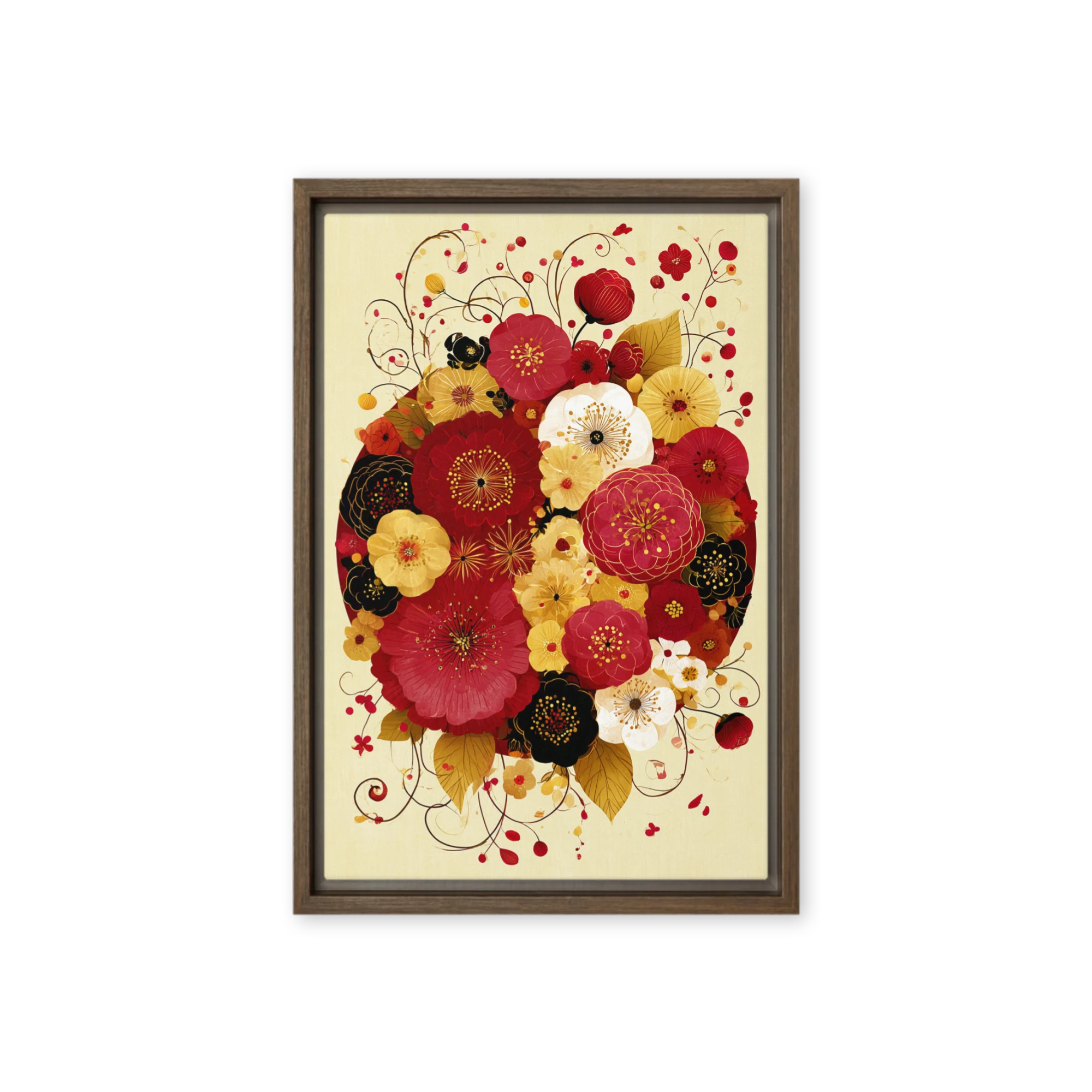 Red and Gold Floral Harmony | Art Print
