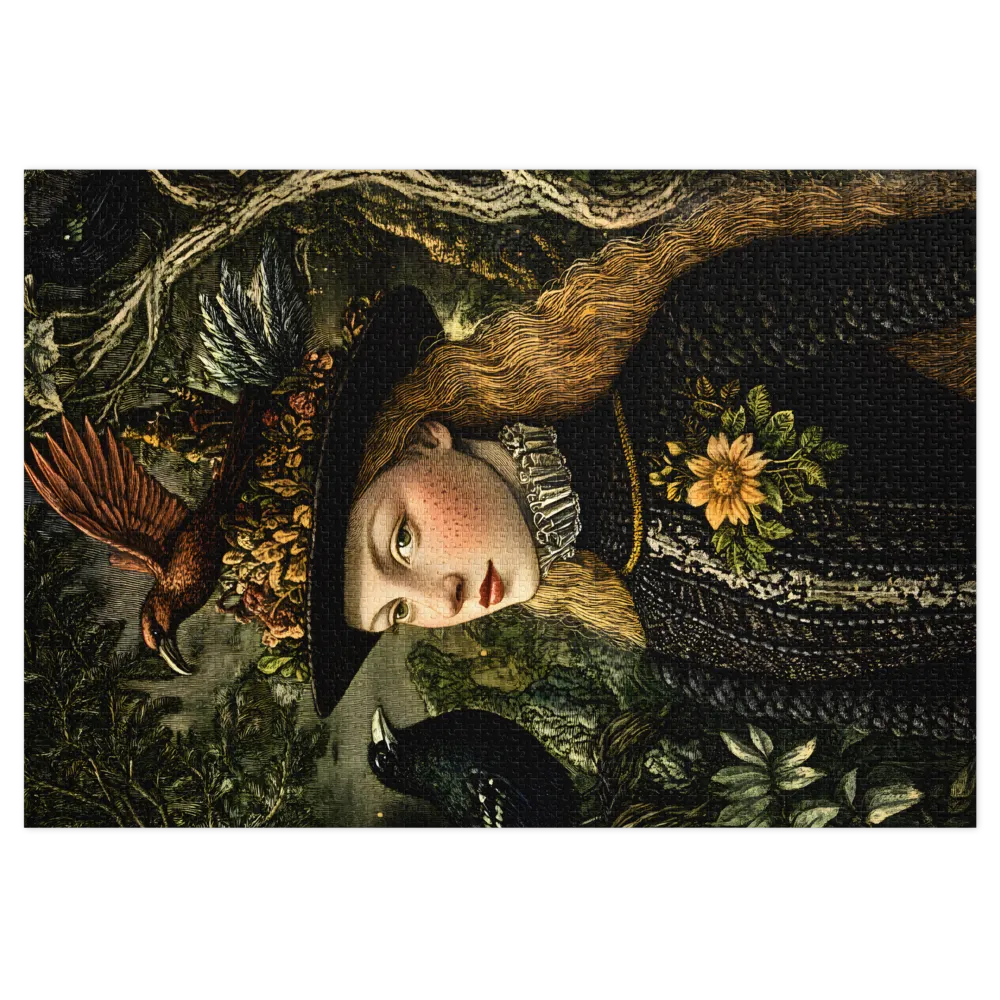 Vintage Woman Portrait with Floral Hat | Jigsaw Puzzle (252/520 pieces)