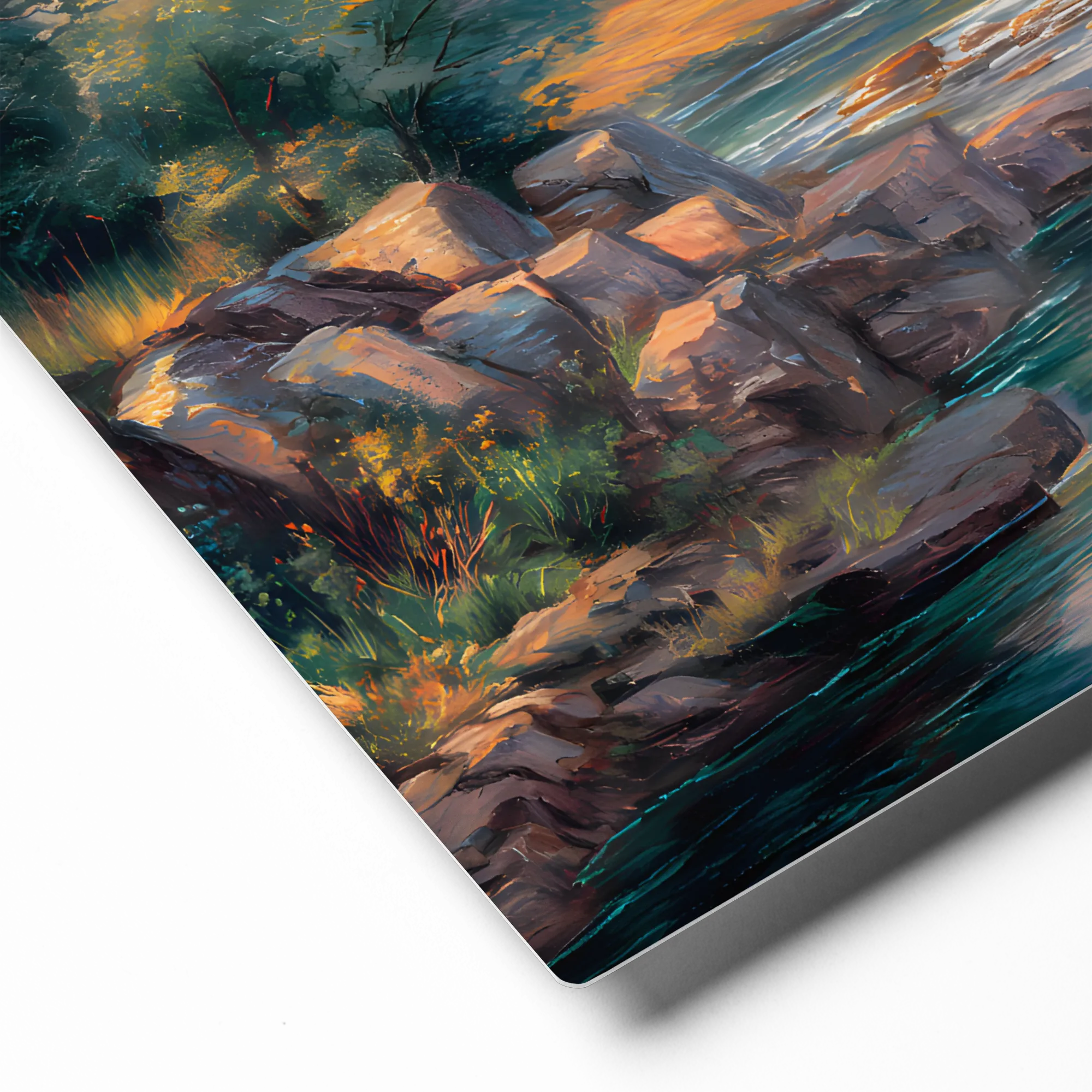 Skyward Drift over Winding Waters 
 Metal Print | 12″x 12″