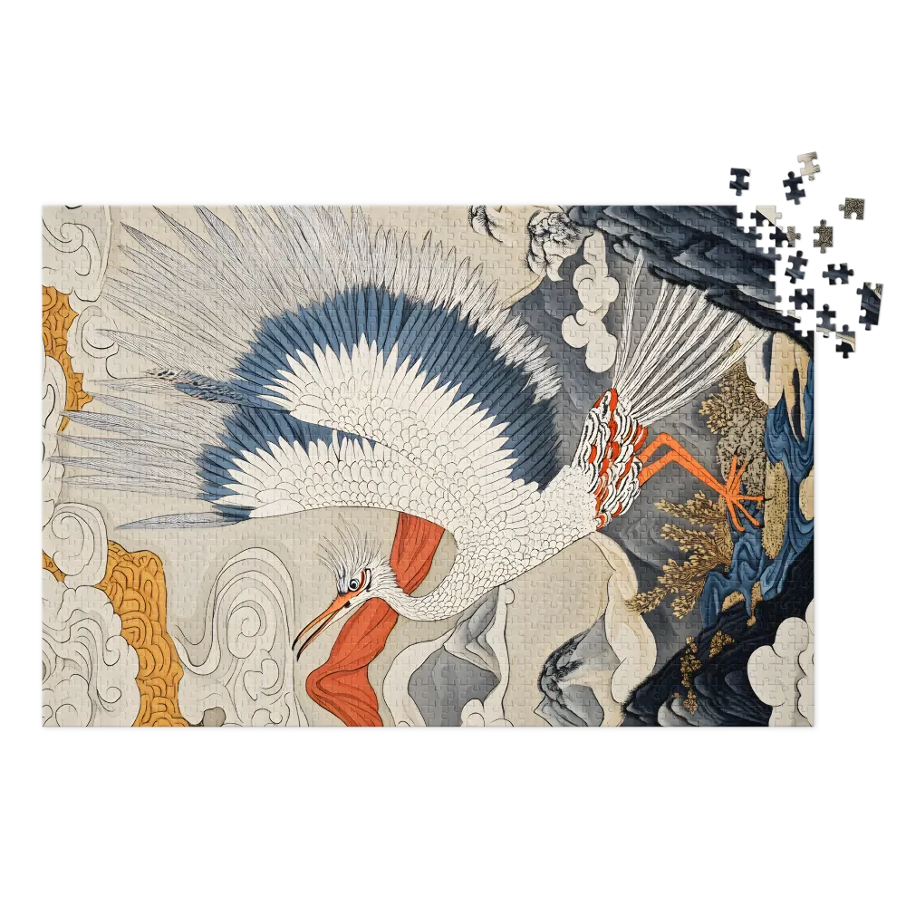 Majestic Crane in Stylized Landscape | Jigsaw Puzzle (252/520 pieces)