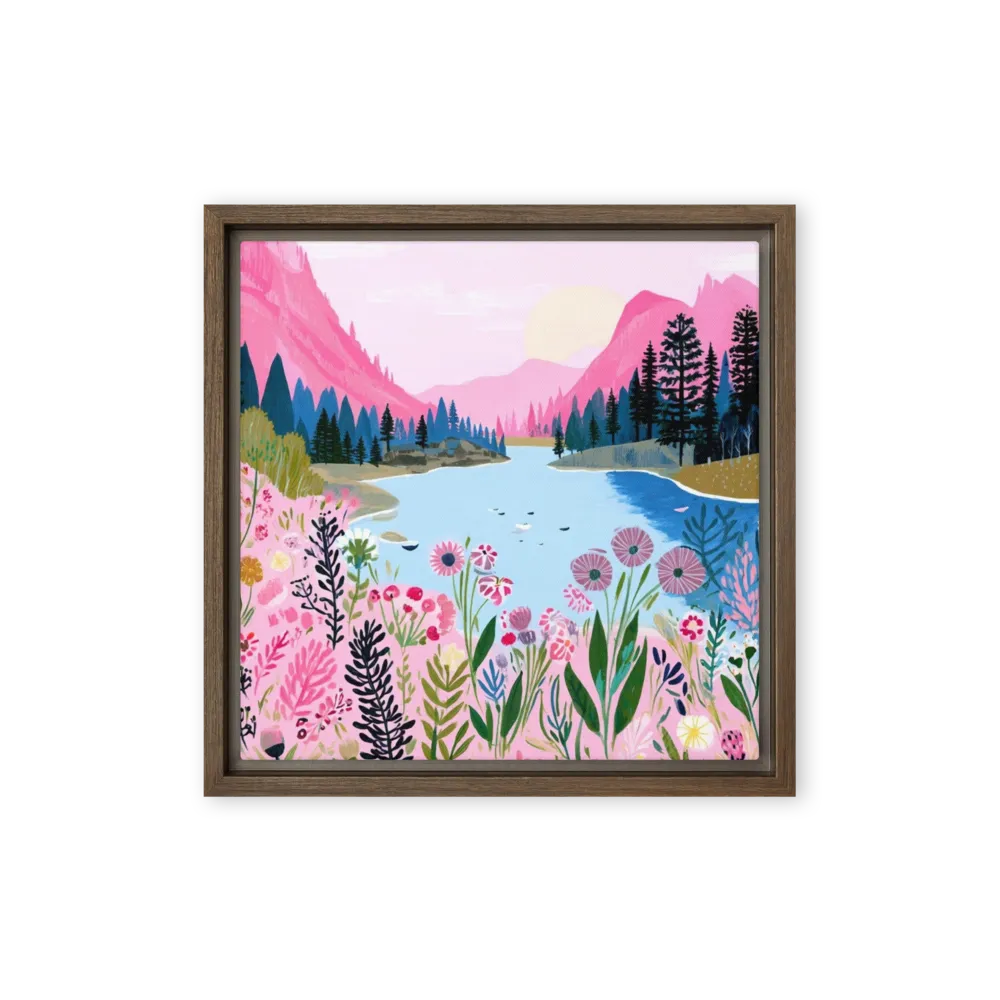 Pink Mountain Lake 
 Poster with White Frame | 12″x 12″