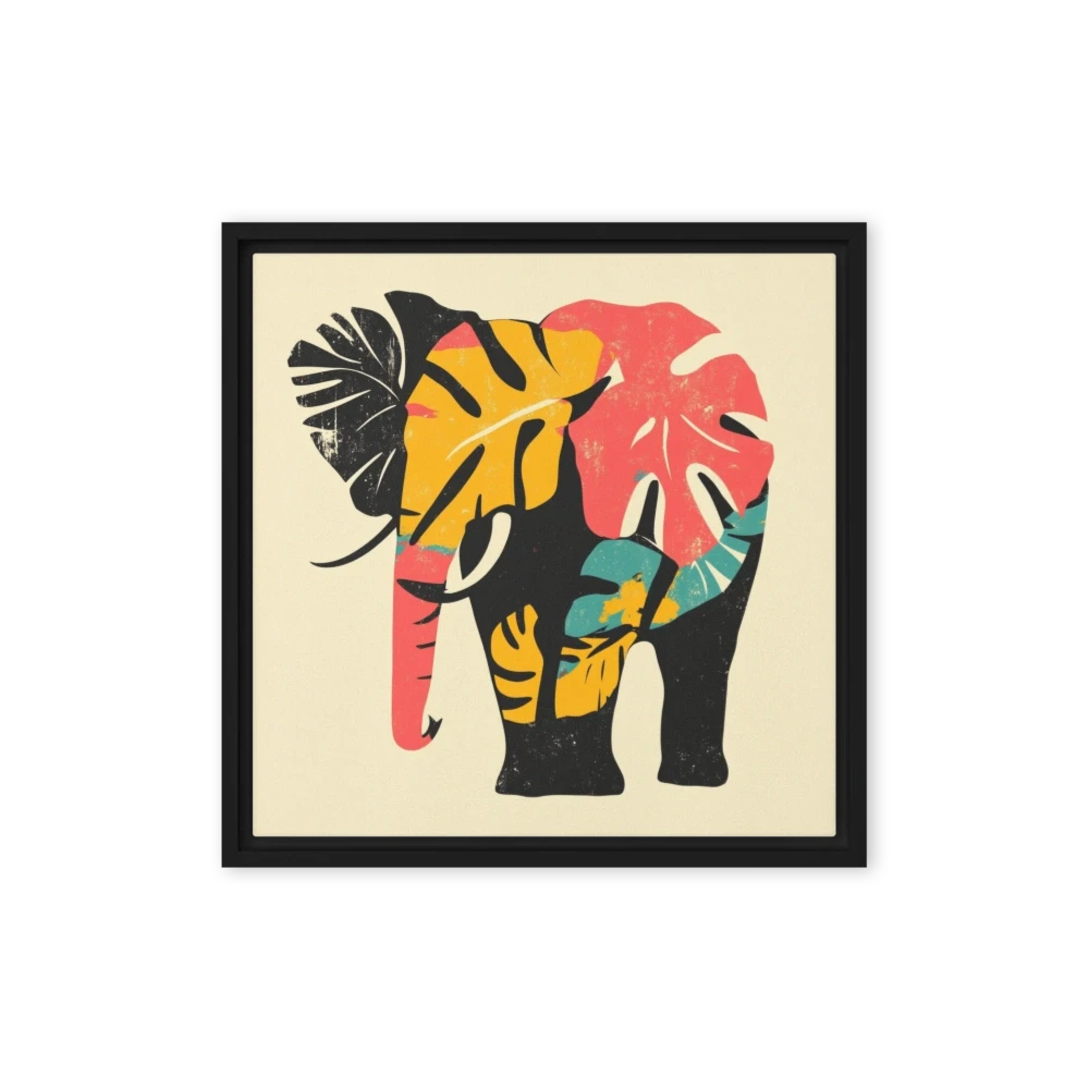 Stylized Elephant with Tropical Leaves